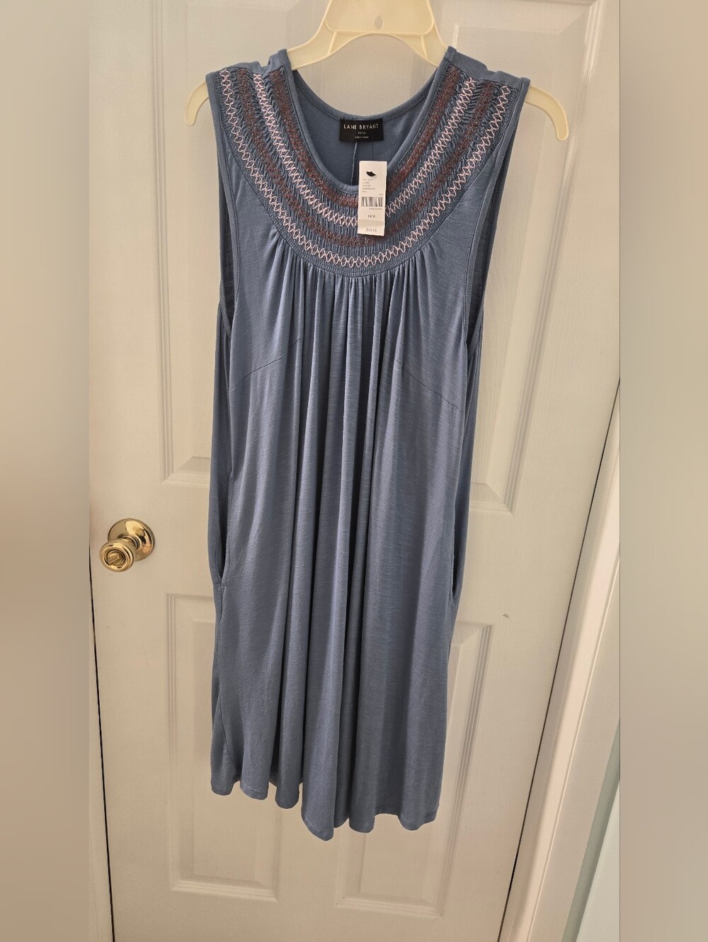 Lane Bryant Smokey Blue Embroidered Yoke Sleeveless Dress
